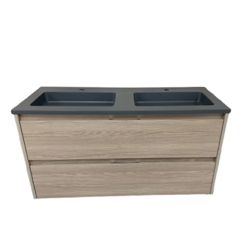 Dubbel badmeubel Kalipso 120cm Fresno met composiet wastafel antraciet