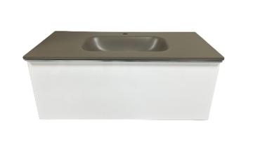 Badmeubel Parma 100cm Wit Hoogglans met Composiet wastafel Beigegrijs RAL7006