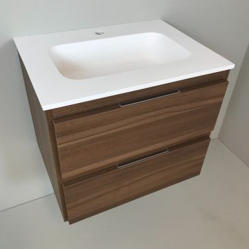 vanity unit Nogal 60cm walnut 'look' with Solid Surface washbasin
