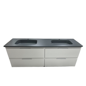Dubbel badmeubel Life 150cm mat wit met composiet wastafel Cementgrijs RAL7033