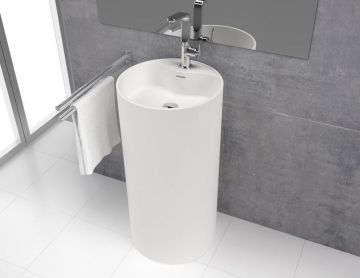 washbasin free standing Tube ø45x90cm Solid Surface mat white with faucet hole