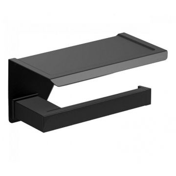 Toilet paper holder Cube black with shelf for smartphone