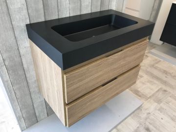 vanity unit Roble 80cm, oak 'look' with 10cm Composite washbasin anthracite