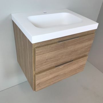 vanity unit Roble 60cm, oak 'look' with 5 cm Composite washbasin