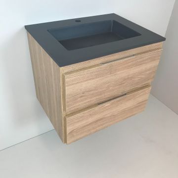 vanity unit Roble 60cm, oak 'look' with Composite washbasin anthracite