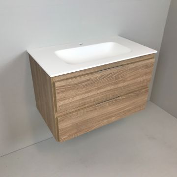 vanity unit Roble 80cm, oak 'look' with Solid Surface washbasin