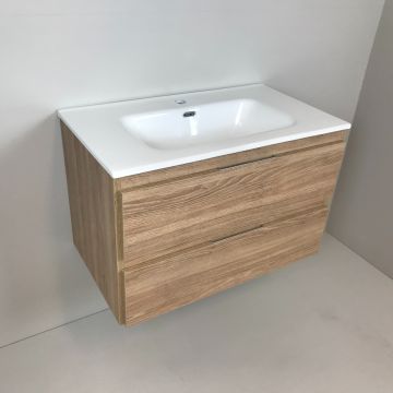 vanity unit Roble 80cm, oak 'look' with ceramic washbasin
