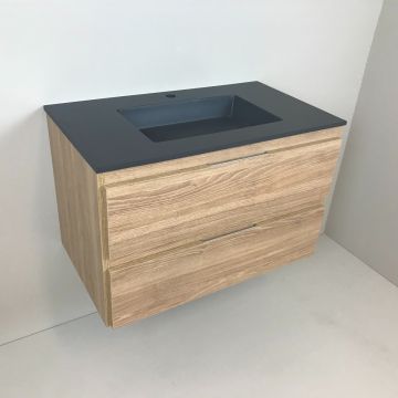 vanity unit Roble 83cm, oak 'look' with Composite washbasin anthracite
