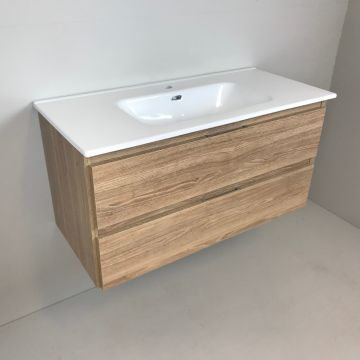 vanity unit Roble 100cm, oak 'look' with ceramic washbasin