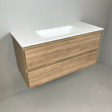 vanity unit Roble 100cm, oak 'look' with Solid Surface washbasin