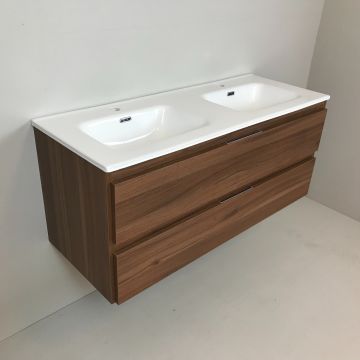 double vanity unit Nogal 120cm, walnut 'look' with ceramic washbasin
