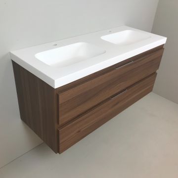 double vanity unit Nogal 120cm, walnut 'look'  with 5cm thick Composite washbasin