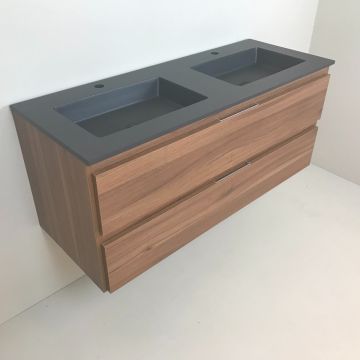 double vanity unit Nogal 120cm, walnut 'look' with Composite washbasin anthracite