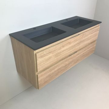 double vanity unit Roble 120cm, oak 'look' with Composite washbasin anthracite