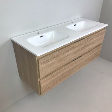 double vanity unit Roble 120cm, oak 'look' with ceramic washbasin