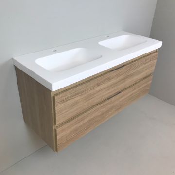 double vanity unit Roble 120cm, oak 'look' with 5cm thick Composite washbasin