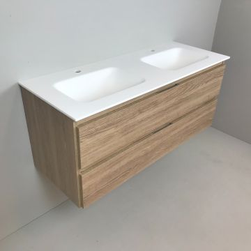 double vanity unit Roble 120cm, oak 'look' with Solid Surface washbasin