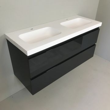 double vanity unit Kubic 120cm anthracite high gloss with 5cm thick Composite washbasin