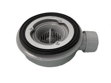 Plat douchebak sifon Domo grijs inbouwhoogte 55mm met zeefje voor gatmaat 90mm