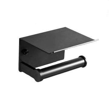Toilet paper holder Smart matt black with shelf for smartphone