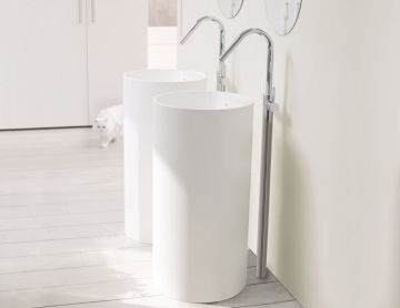 washbasin free standing Tube ø45x90cm Solid Surface mat white without faucet hole