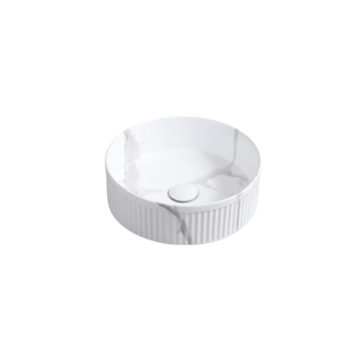 Keramische ronde opbouw waskom Corinto Calacatta Ø37,5cm wit marmer
