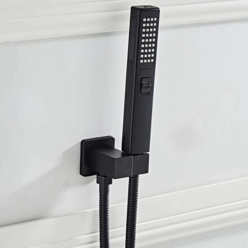 hand shower set Nero Cuadro matt black including holder with water inlet and hose 150cm 