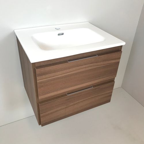 vanity unit Nogal 60cm, walnut 'look' with ceramic washbasin