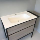 vanity unit set 3-piece Eternal 90cm oak - matt black, with solid surface washbasin and towel rack