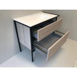 vanity unit set 3-piece Eternal 90cm oak - matt black, with solid surface washbasin and towel rack