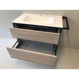 vanity unit set 2-piece Eternal 90cm oak - matt black, with solid surface washbasin