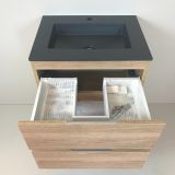 vanity unit Roble 60cm, oak 'look' with Composite washbasin anthracite