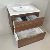 vanity unit Nogal 60cm, walnut 'look' with ceramic washbasin