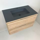 vanity unit Roble 83cm, oak 'look' with Composite washbasin anthracite