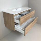 vanity unit Roble 100cm, oak 'look' with ceramic washbasin