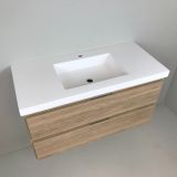 vanity unit Roble 100cm, oak 'look' with 5cm thick Composite washbasin