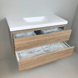 vanity unit Roble 100cm, oak 'look' with 5cm thick Composite washbasin
