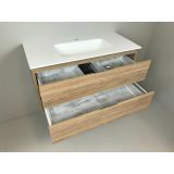 vanity unit Roble 100cm, oak 'look' with Solid Surface washbasin