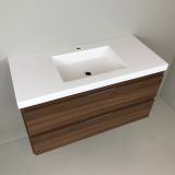 vanity unit Nogal 100cm, walnut 'look' with 5cm thick Composite washbasin