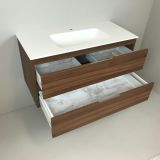 vanity unit Nogal 100cm, walnut 'look' with Solid Surface washbasin
