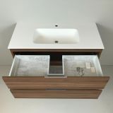vanity unit Nogal 100cm, walnut 'look' with Solid Surface washbasin
