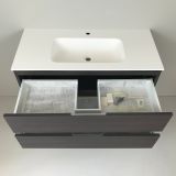 vanity unit Wengé 100cm, wengé 'look' with Solid Surface washbasin