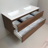 double vanity unit Nogal 120cm, walnut 'look' with Solid Surface washbasin