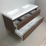 double vanity unit Nogal 120cm, walnut 'look'  with 5cm thick Composite washbasin