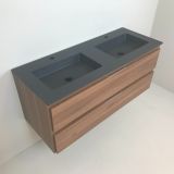 double vanity unit Nogal 120cm, walnut 'look' with Composite washbasin anthracite