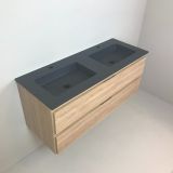 double vanity unit Roble 120cm, oak 'look' with Composite washbasin anthracite