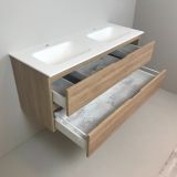 double vanity unit Roble 120cm, oak 'look' with Solid Surface washbasin