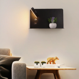 wall lamp with rotatable LED lighting, shelf and usb connection black left