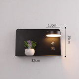 wall lamp with rotatable LED lighting, shelf and usb connection black right