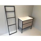 vanity unit set 3-piece Eternal 90cm oak - matt black, with solid surface washbasin and towel rack